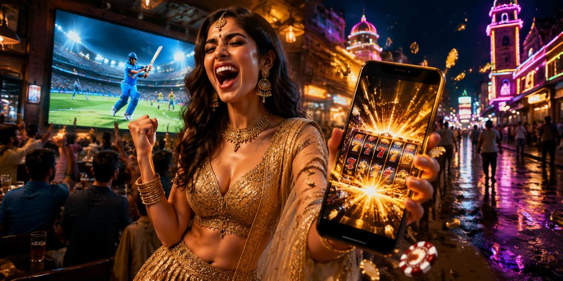 Indian cricket betting illustration with traditional cultural clothes